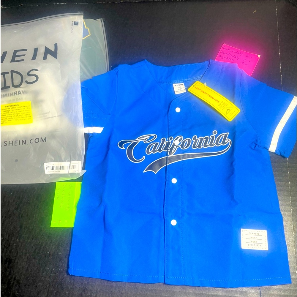 BNWT SHEIN short sleeve button down blue California light cotton shirt size 6Y